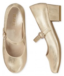 Childrens Place Gold Girls Jewelled Metallic Heel Shoes. 
